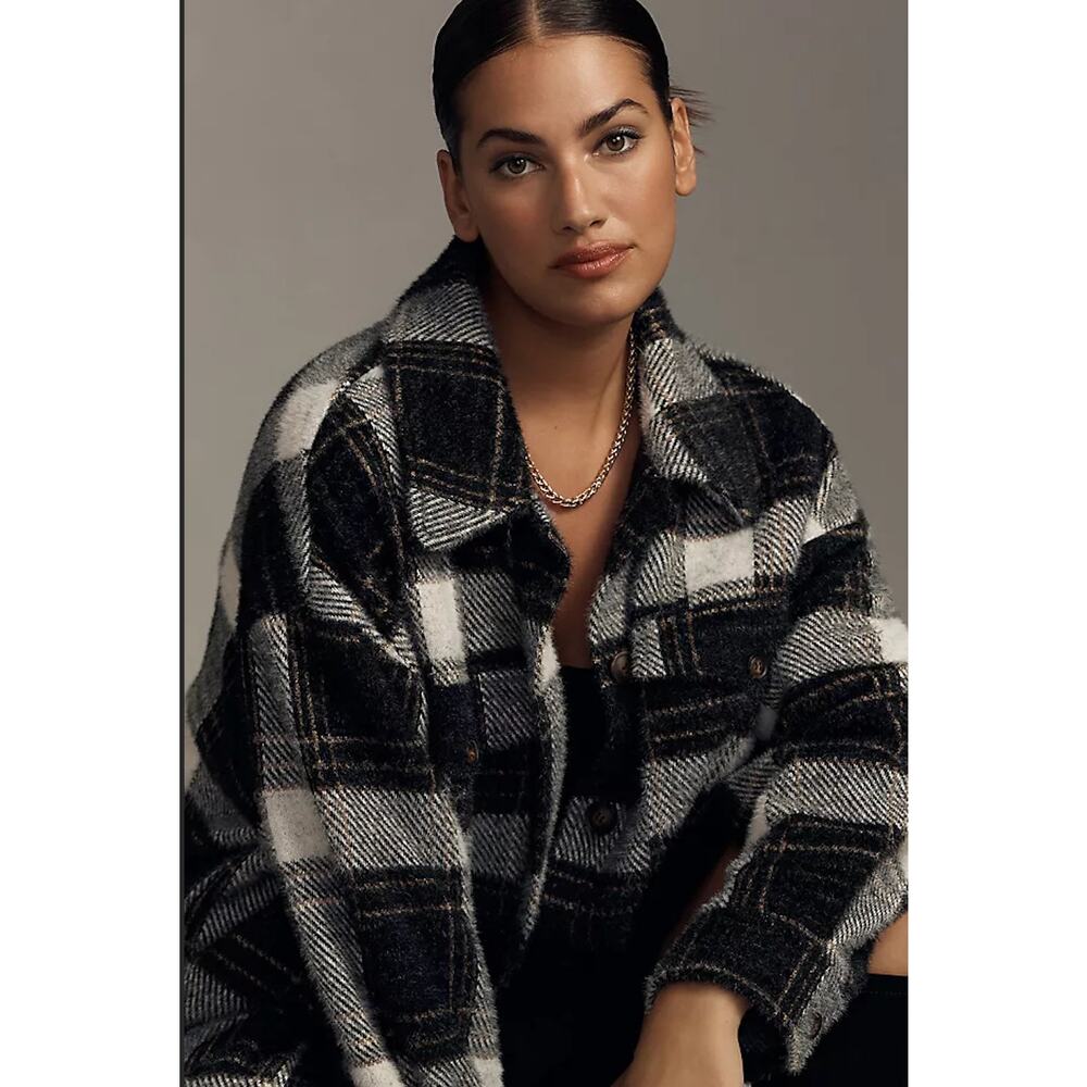 NWT Greylin Eyelash Knit Plaid Shacket Jacket Sz S